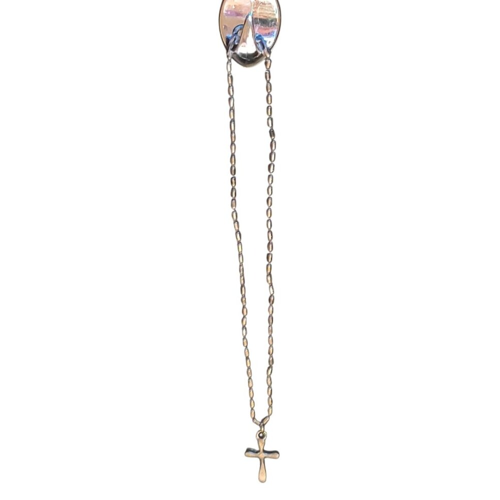 Silver-Tone Cross Anklet with Ball Chain Good Condition